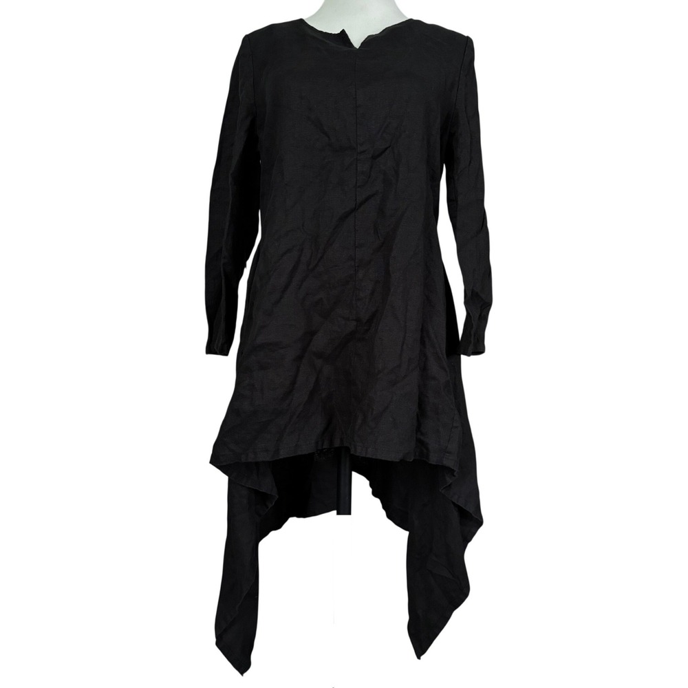 Black linen Asymmetric Long Sleeve Dress Size M Whimsygoth Witchy